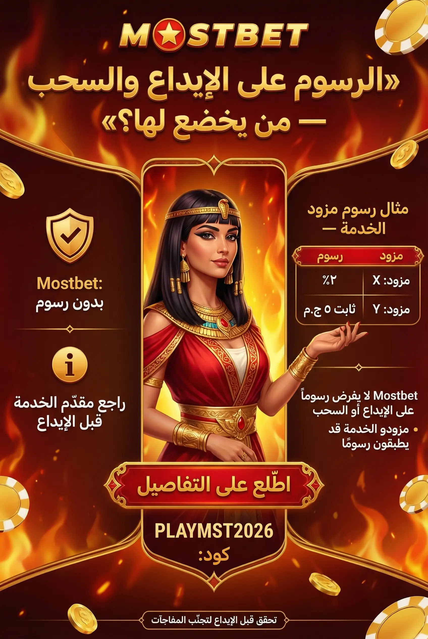 صورة توضيحية لرسوم Mostbet على الإيداع والسحب