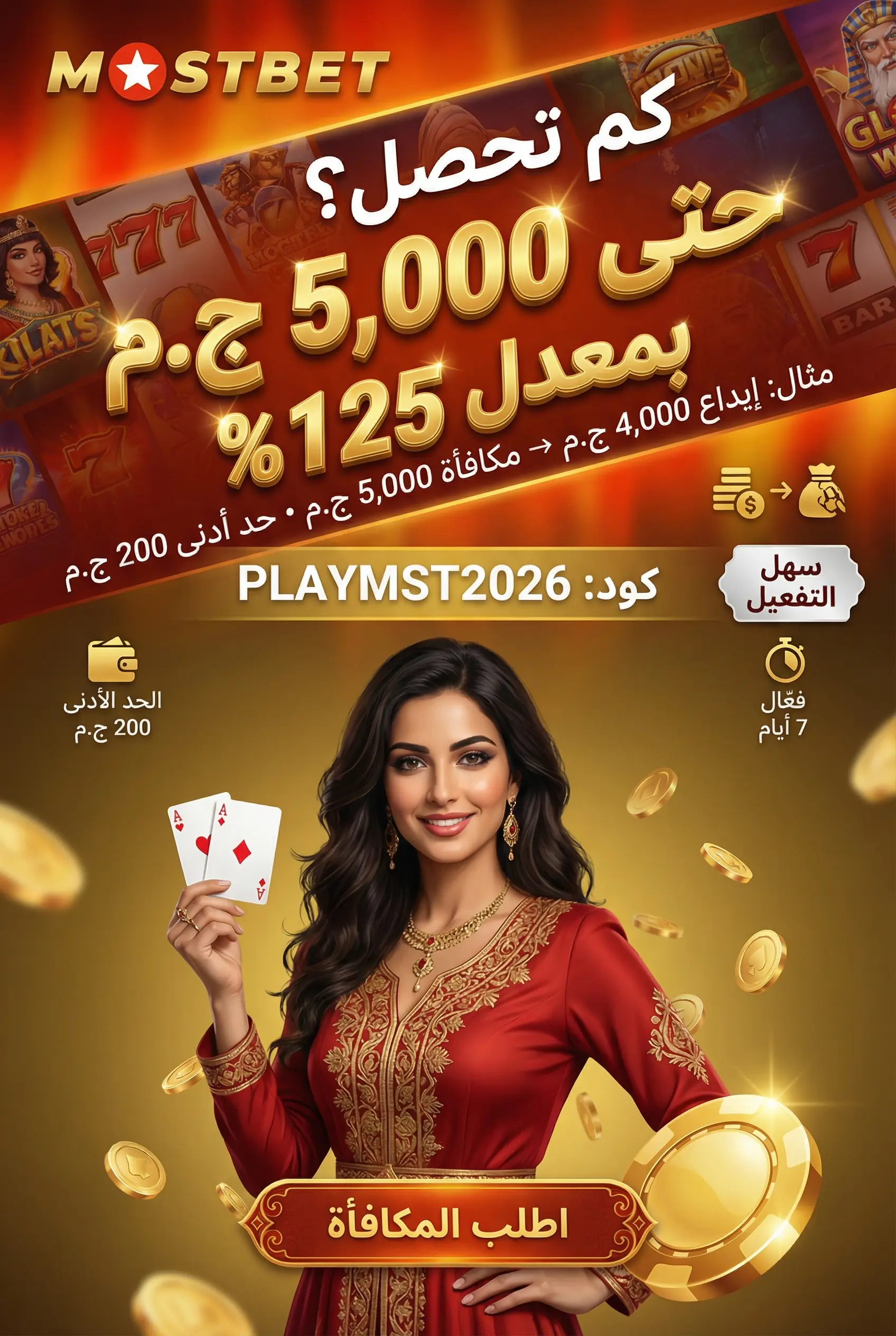 صورة توضح قيمة بونص الإيداع الأول في Mostbet