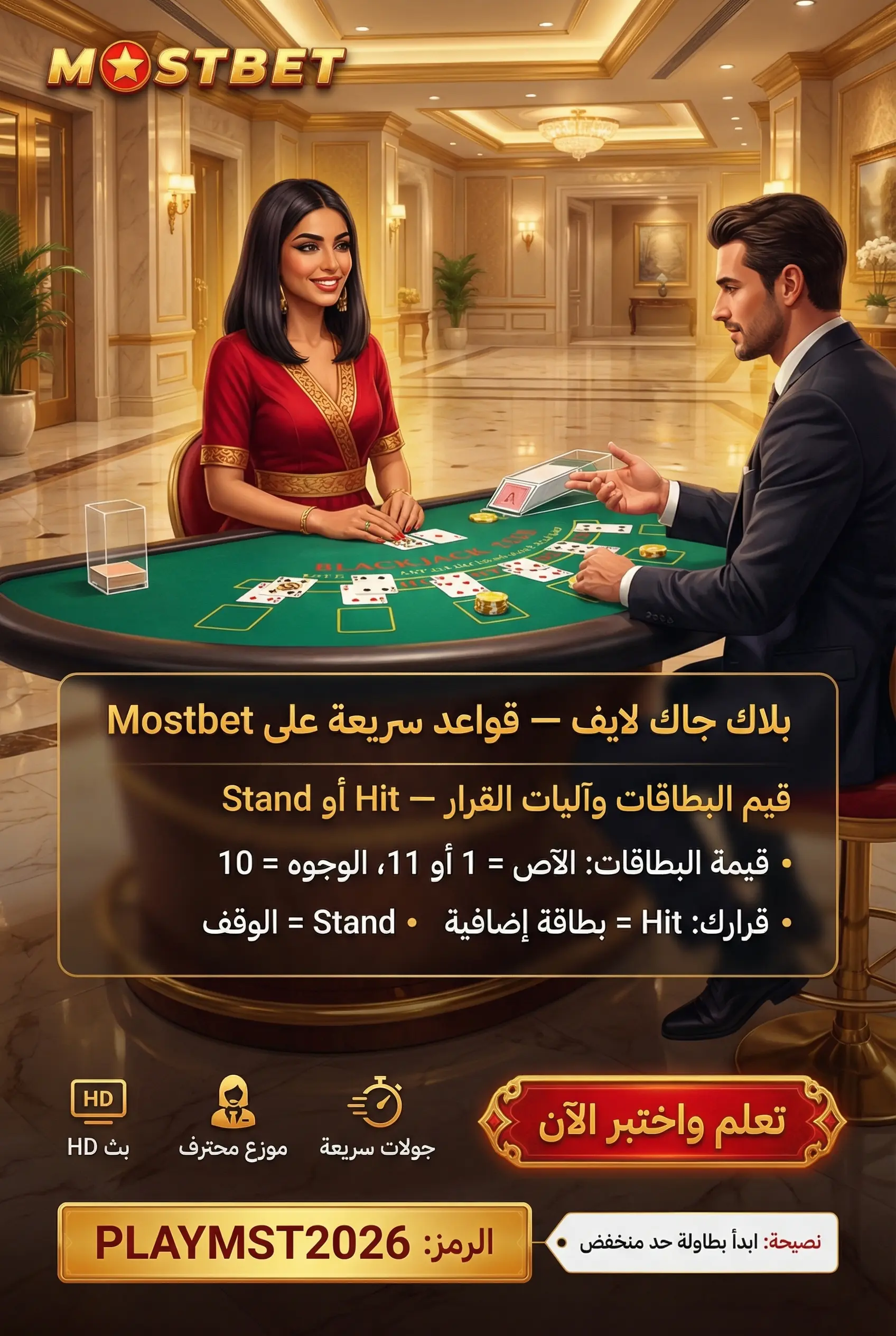بلاك جاك مباشر Mostbet