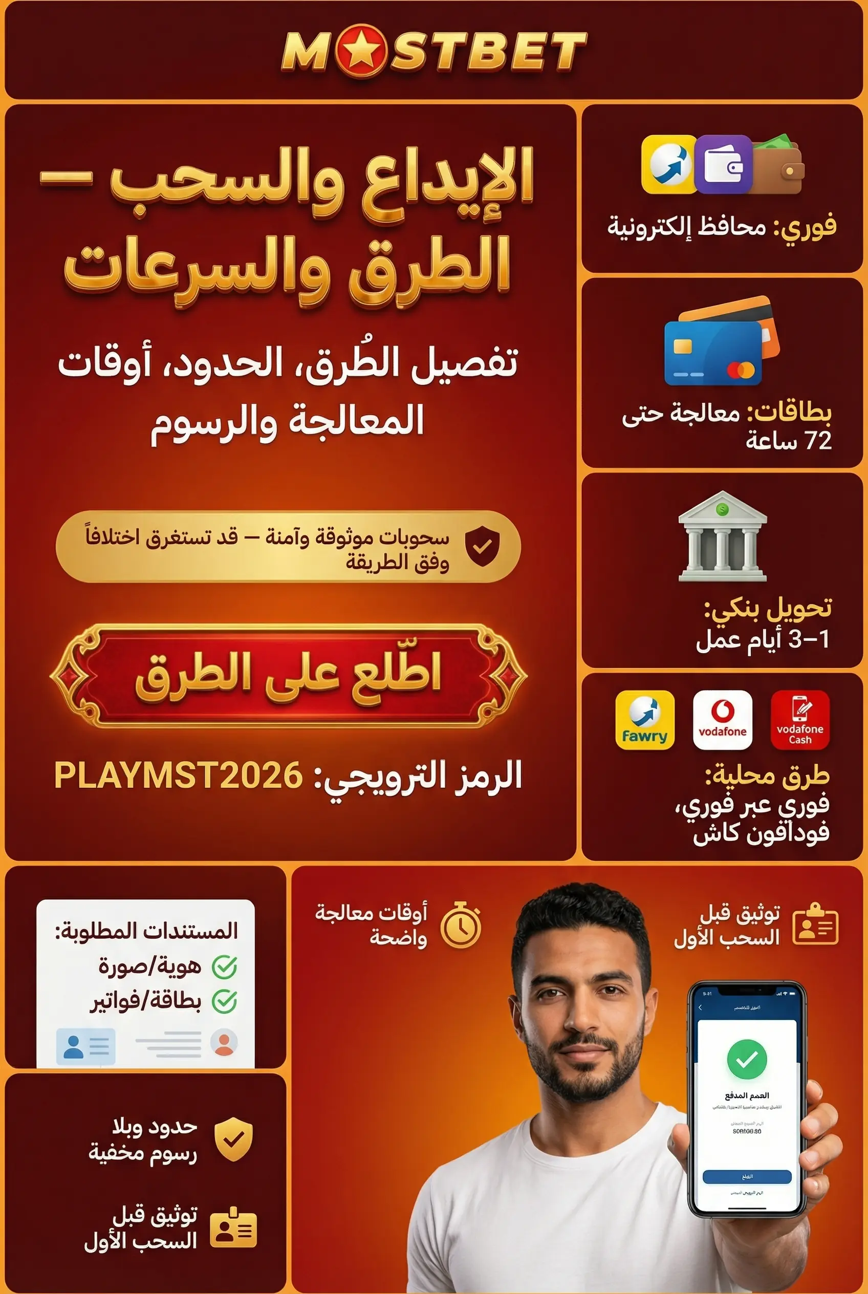 الإيداع والسحب في Mostbet