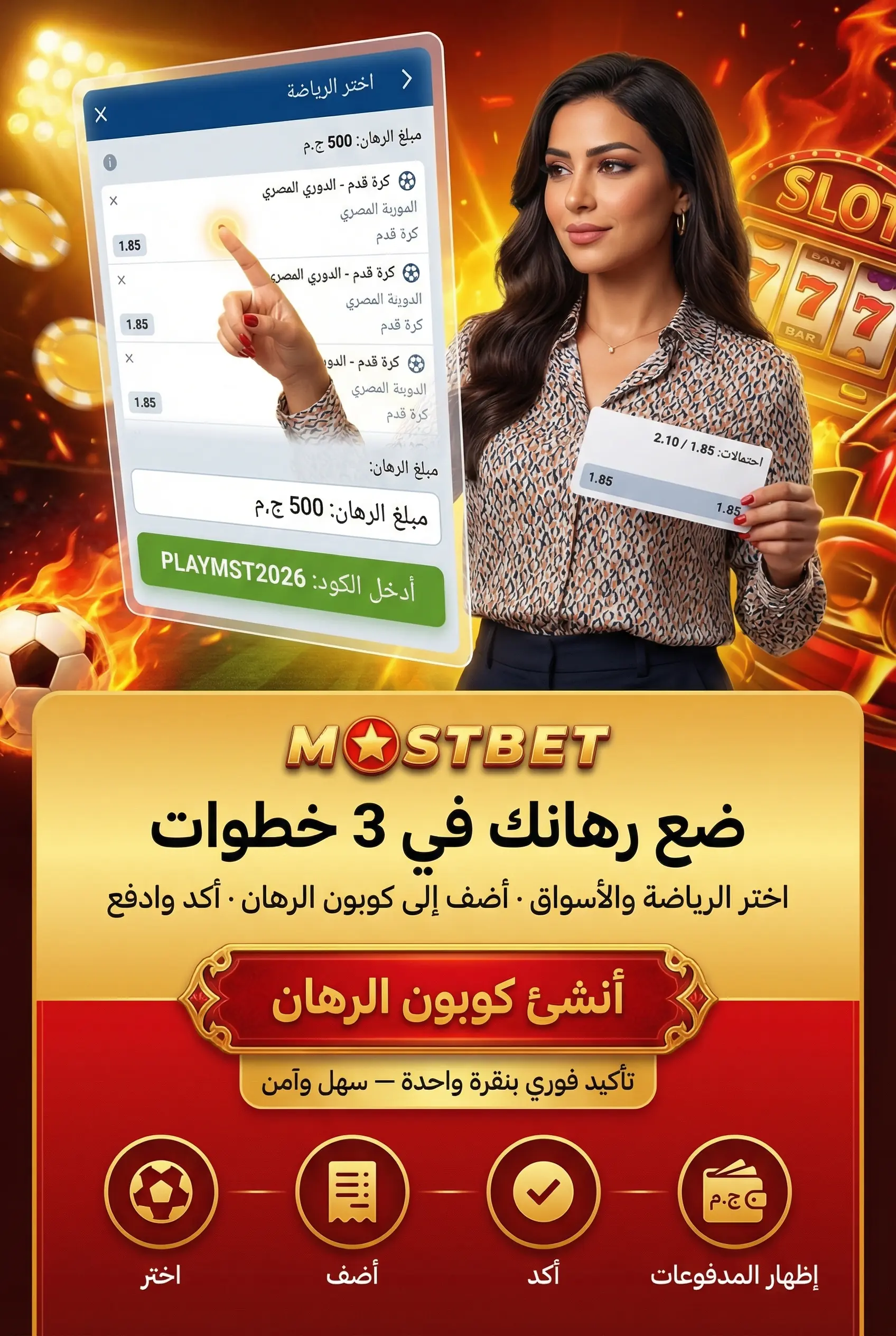 وضع الرهانات وإنشاء كوبونات الرهان